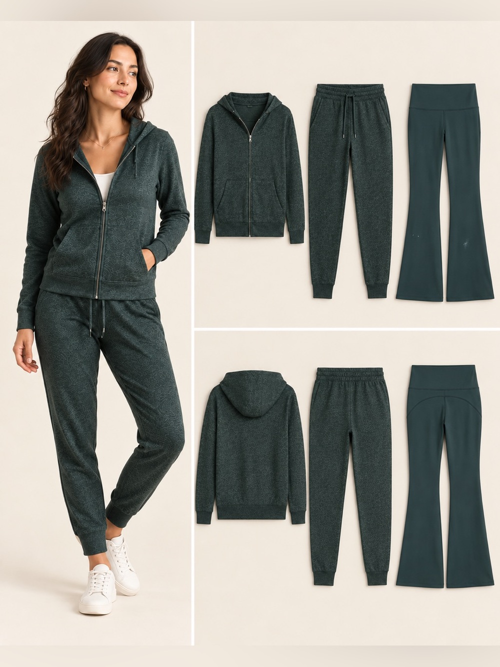 3 Piece Quince Flowknit Hoodie Jogger Set XS + FREE Ponte Flare Pants